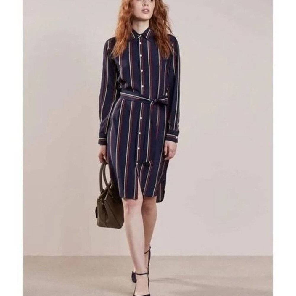 Polo Ralph Lauren 100% Mulberry Silk Striped Wrap Shirt Dress Size 4